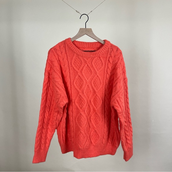 Daily Drills Oversized Cable Knit Sweater Pullover in Orange Tangerine Mandarin - Picture 4 of 6